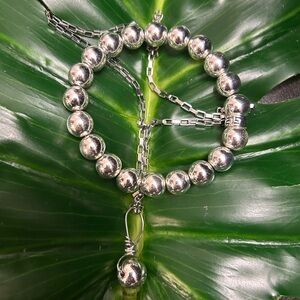 GORGEOUS chunky white gold plated hematite crystal necklace & bracelet set 10mm